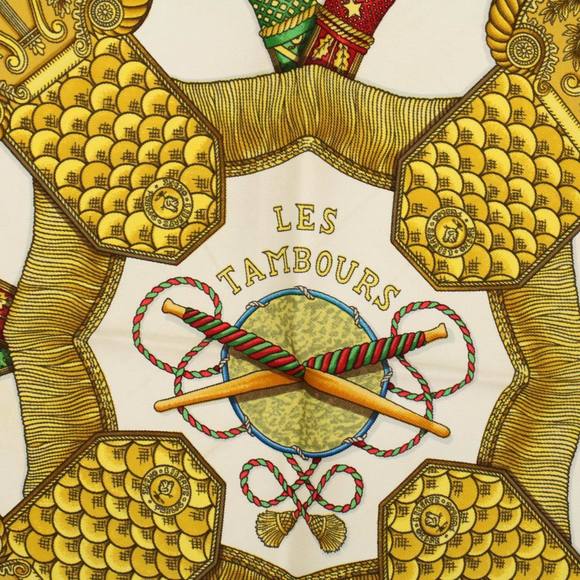 HERMES Carre 90 LES TAMBOURS Scarf Silk Red Auth 59263 - Picture 11 of 16